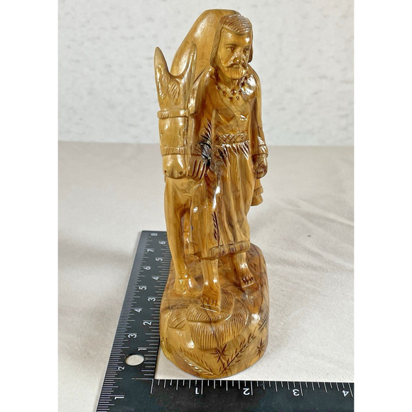 Hand Carved Vtg 1992 Olive Wood Holy Family Baby Jesus Mary Joseph Donkey SIGNED - Picture 2 of 11